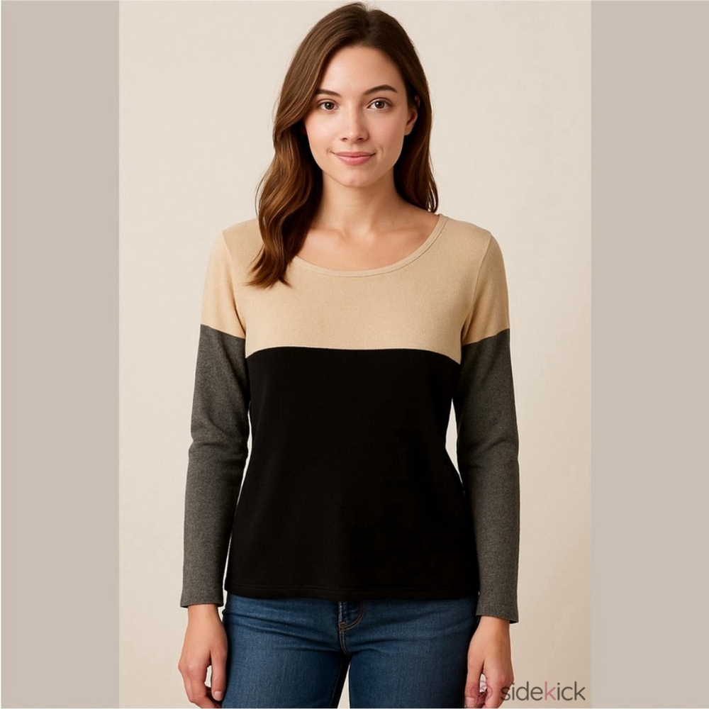Vince cashmere wool colour block sweater rolled edges black tan oversized small